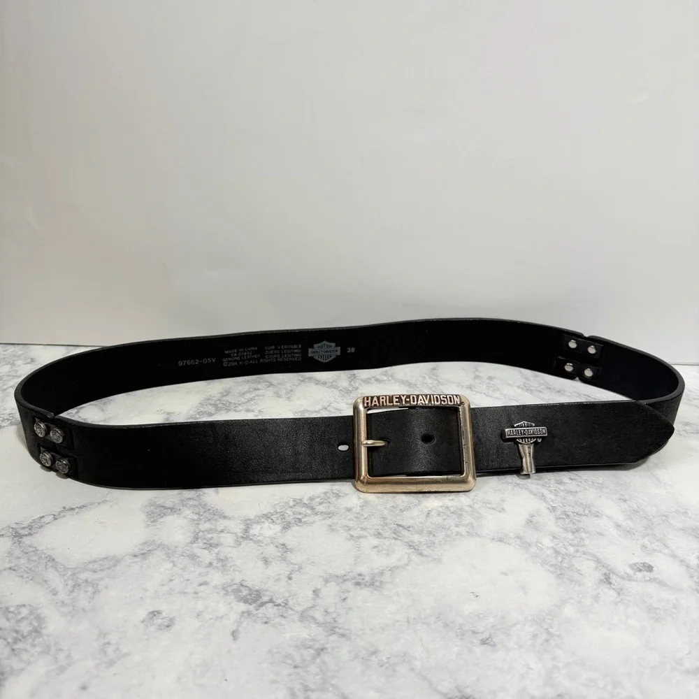 Harley Davidson motorcycle black leather belt mens women’s size 38 #97662